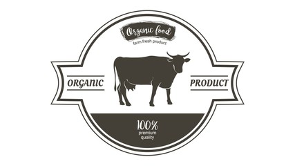 Cow in graphic line style, hand drawing vector image