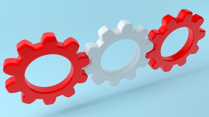 Concept of gears in white and red colors