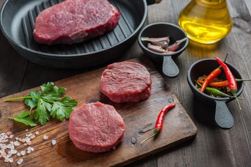 Beef steaks ready to cooking