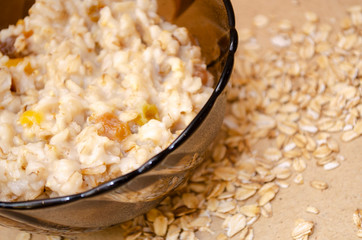 porridge with dried apricots, diet breakfast