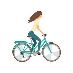 Young Woman Riding Bike, Girl Cyclist Character on Bicycle Vector Illustration