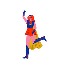 Girl in Bright Superhero Costume, Female Hero Character Vector Illustration
