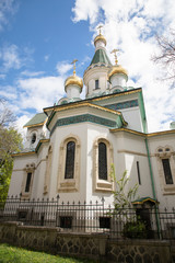 Close up of the golden domes of the Russian Church in Sofia, Bulgaria.