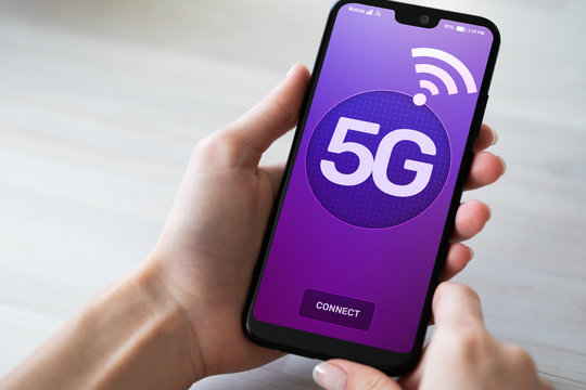 5G New generation fast wireless internet connection.Communication technology concept.