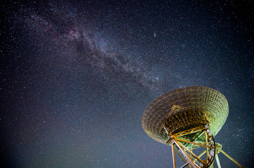 Radio telescopes and the Milky Way at night