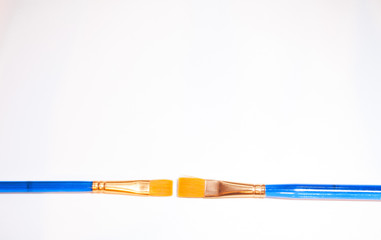 Two blue synthetic brush on a white background, top view with copy space. 