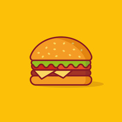 Burger vector Illustration on yellow background simple element illustration. Burger icon, fast food