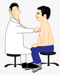 Doctor hears patient by medical instrument stethoscope