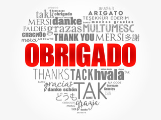 Fototapeta premium Obrigado (Thank You in Portuguese) love heart Word Cloud in different languages