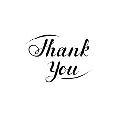thank you phrase. handwritten text calligraphic slogan. design element for greeting card, banner, invitation, postcard, vignette, flyer. black and white vector illustration