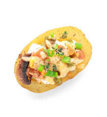 Tasty baked potato on white background