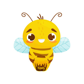 Cute bee in cartoon style. Vector illustration.