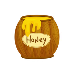 Full barrel of honey. Open barrel full of honey. Vector illustration on white background.