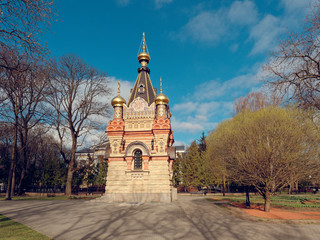 GOMEL, BELARUS - APRIL 14, 2019: Peter and Paul Cathedral in spring.