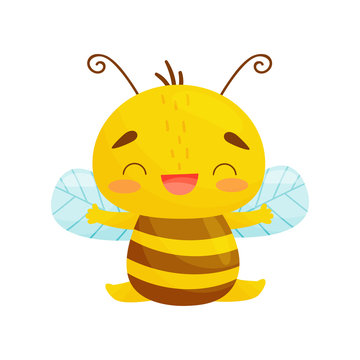 Bee in cartoon style. Humanized bee sits. Vector illustration on white background. Cartoon style.