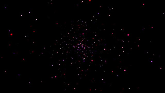Traveling trough colored particles in space. Motion Graphics.
