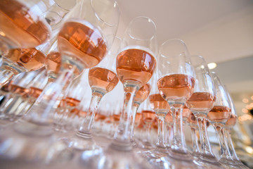 glasses with champagne on table