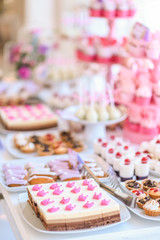 Candy bar with delicious pink sweets