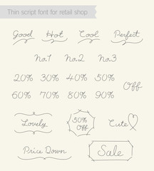 Obraz na płótnie Canvas Slim elegant type for retail shops. Modern vector thin script sans serif font