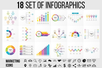 Vector 18 Set Of Infographics Template Design . Business Data Visualization Timeline with Marketing Icons most useful can be used for presentation, diagrams, annual reports, workflow layout