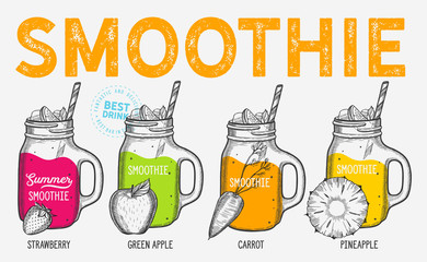 Drink menu smoothie illustration for juice restaurant.
