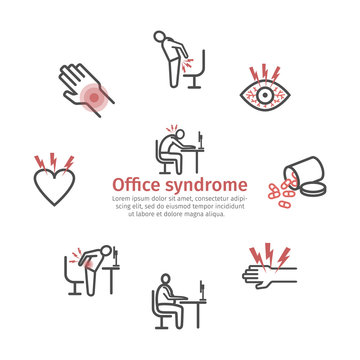Office syndrome banner infographic. Vector signs for web graphics.
