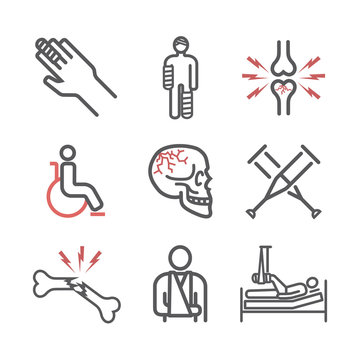 Bone Fractures line icons. Treatment. Infographic. Vector illustrations