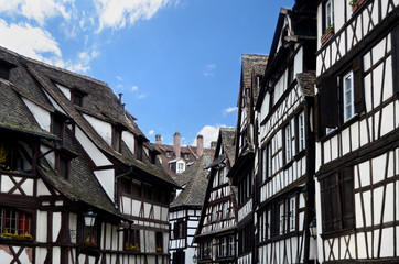 Traditional half-timbered houses street in Strasbourg, Alsace, France