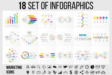 Fototapeta na wymiar Vector 18 Set Of Infographics Template Design . Business Data Visualization Timeline with Marketing Icons most useful can be used for presentation, diagrams, annual reports, workflow layout