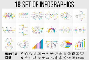 Vector 18 Set Of Infographics Template Design . Business Data Visualization Timeline with Marketing Icons most useful can be used for presentation, diagrams, annual reports, workflow layout