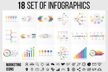 Vector 18 Set Of Infographics Template Design . Business Data Visualization Timeline with Marketing Icons most useful can be used for presentation, diagrams, annual reports, workflow layout