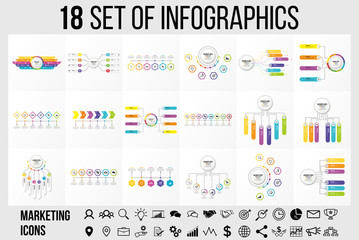 Vector 18 Set Of Infographics Template Design . Business Data Visualization Timeline with Marketing Icons most useful can be used for presentation, diagrams, annual reports, workflow layout