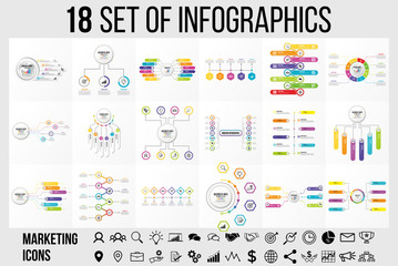 Vector 18 Set Of Infographics Template Design . Business Data Visualization Timeline with Marketing Icons most useful can be used for presentation, diagrams, annual reports, workflow layout