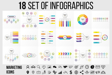 Vector 18 Set Of Infographics Template Design . Business Data Visualization Timeline with Marketing Icons most useful can be used for presentation, diagrams, annual reports, workflow layout