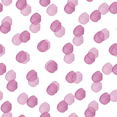 Abstract watercolor seamless pattern with random chaotic round dots of light and bright pink colors. Freehand illustration isolated on white background