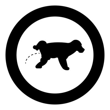Pissing dog Puppy pissing Pet pissing with raised leg icon in circle round black color vector illustration flat style image