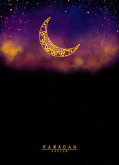Abstract crescent moon graphic design and night sky watercolor digital art   painting for Ramadan...