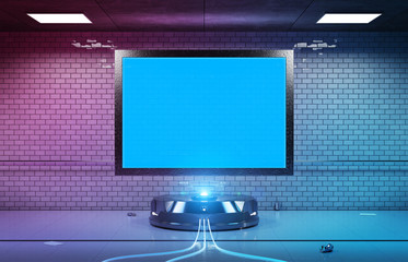 Fototapeta premium Futuristic horizontal billboard in underground tube station mockup 3d rendering