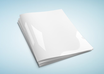 Cover magazine pile mockup isolated on blue background 3d rendering