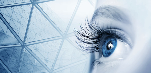 Female eye with long eyelashes close-up