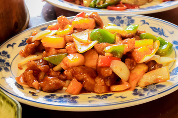 Closeup of Sweet and Sour fried with pork chinese style