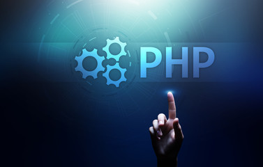 PHP Web development and coding internet and technology concept on virtual screen.
