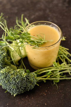 green smoothie with pea shoots