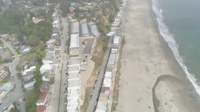 AERIAL - Overhead of Foggy Beach