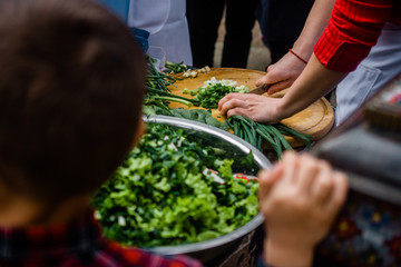 The woman who prepares a salad