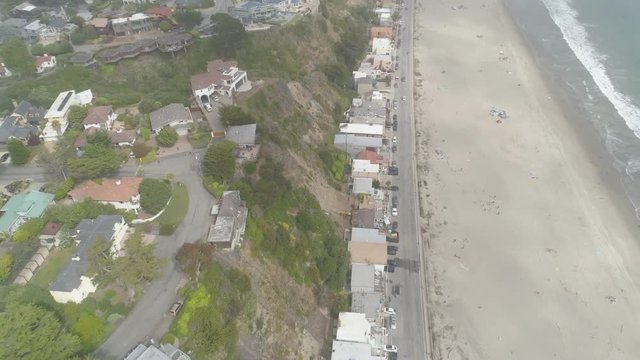 AERIAL - Overhead of Foggy Beach