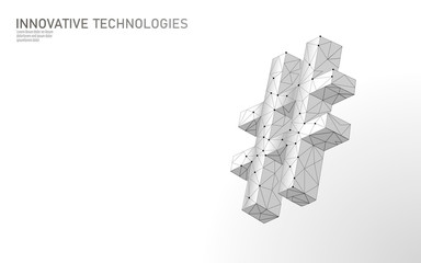 3D hashtag symbol white neutral low poly. Communication online social media share search posts. Information innovation web technology vector illustration
