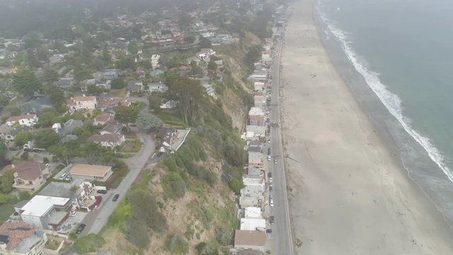 AERIAL - Overhead of Foggy Beach