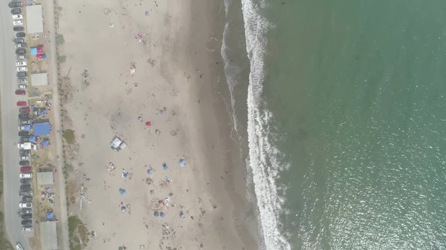 AERIAL - Overhead of Foggy Beach