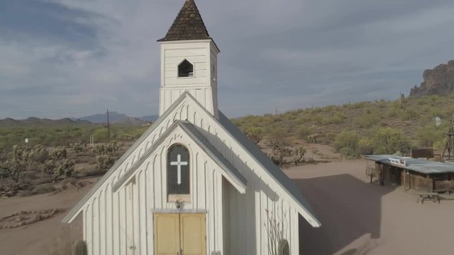 AERIAL - Old White Chapel in the Desert